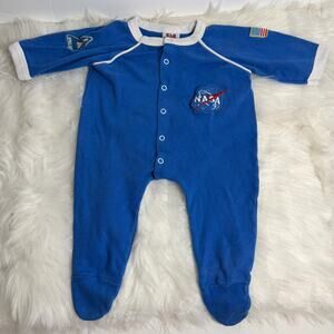 Vintage NASA Blue Button Snap One Piece 12M Baby Space Kid ‘U’ Not
